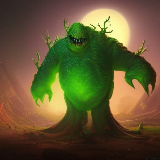 Green Slime Monster Portrait on Halloween Night