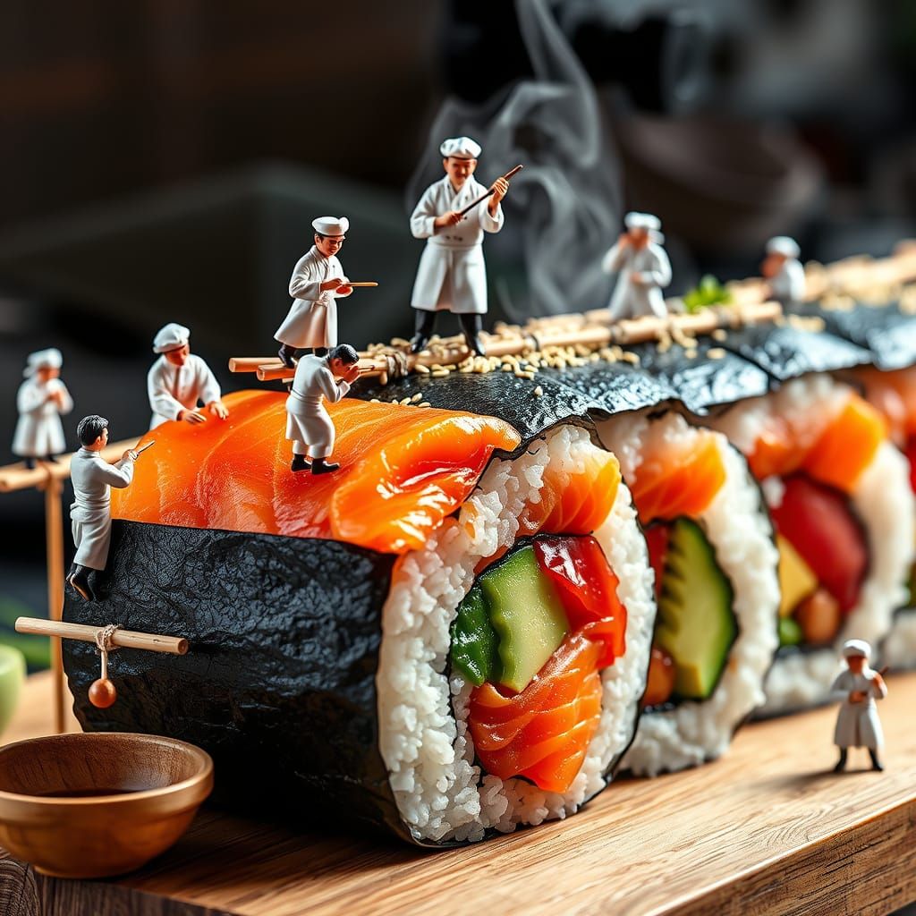 Ultra-Realistic Sushi Roll Macro Photography