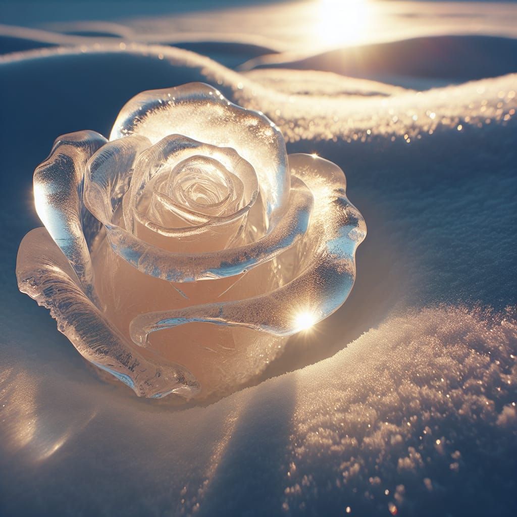 Frozen Rose in Ice on Snow