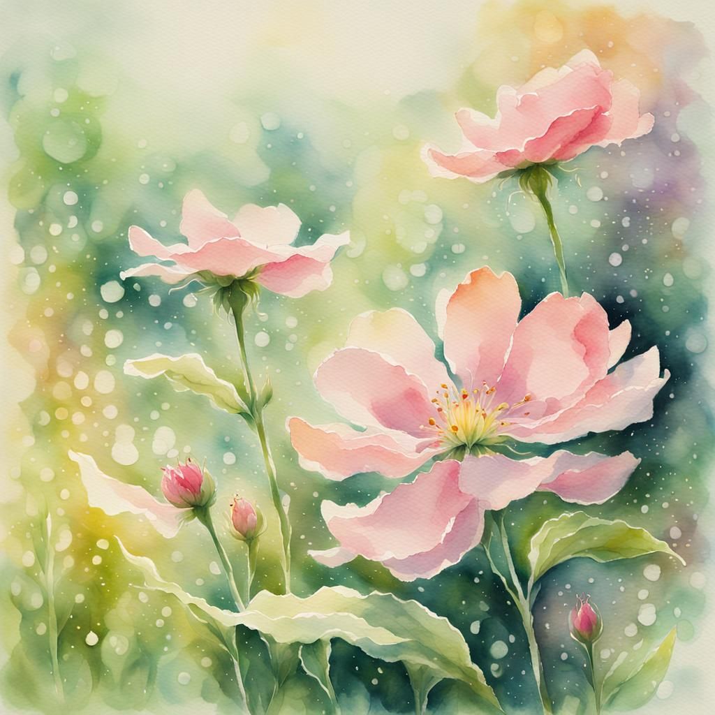 Delicate Flower Blooms in Impressionist Watercolor