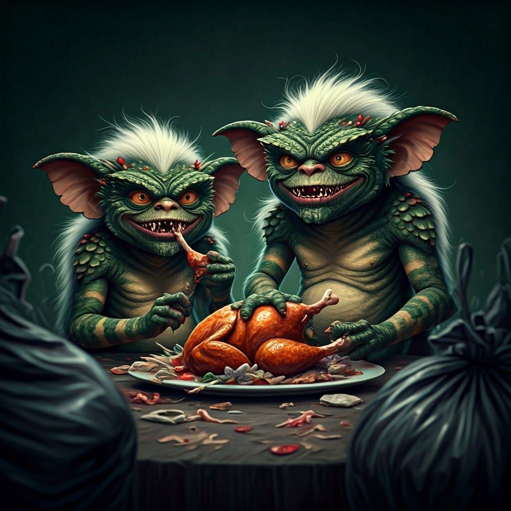 Christmas Gremlins Feast: A Whimsical Illustration