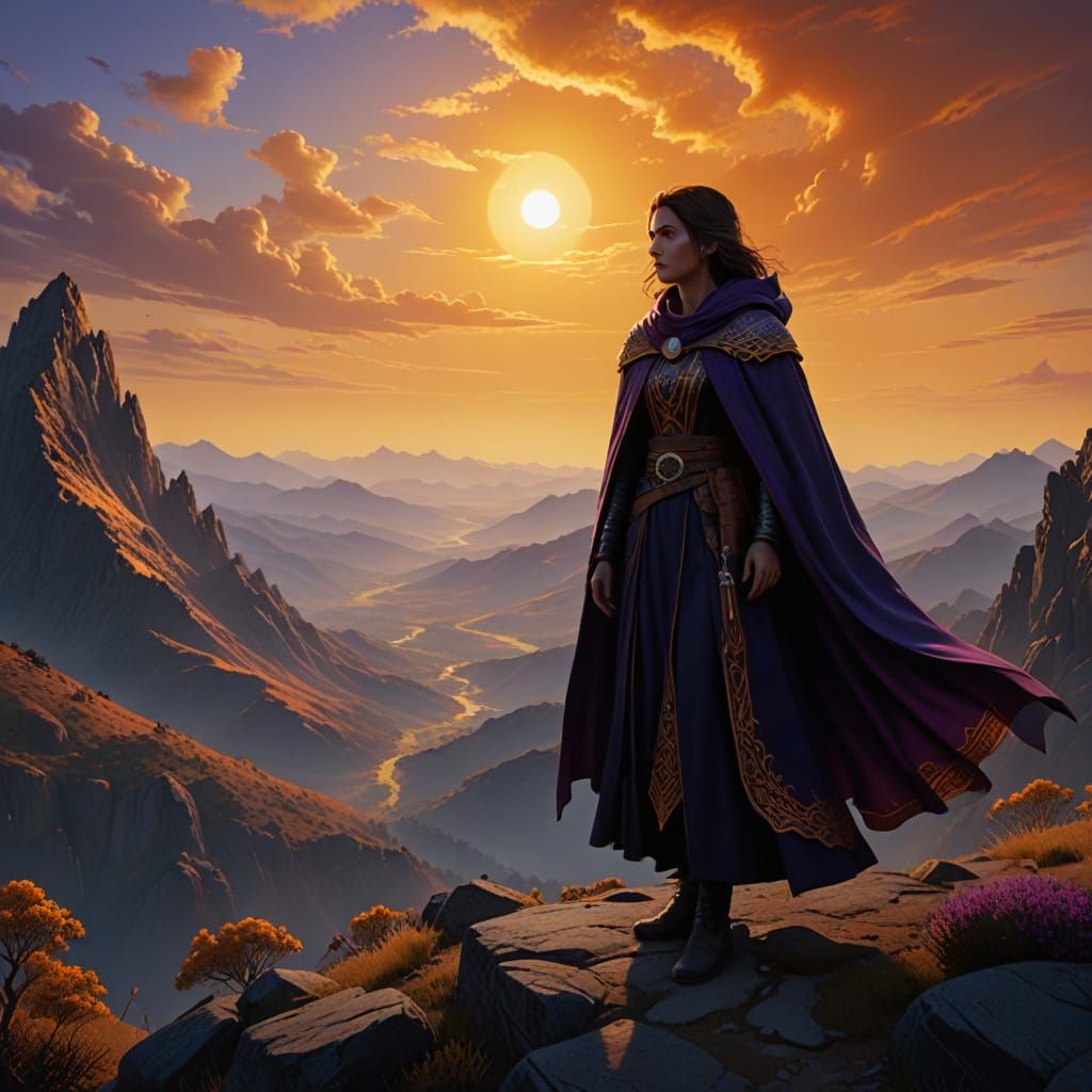 Ethereal Fantasy Warlock Basks in Sunrise Glory