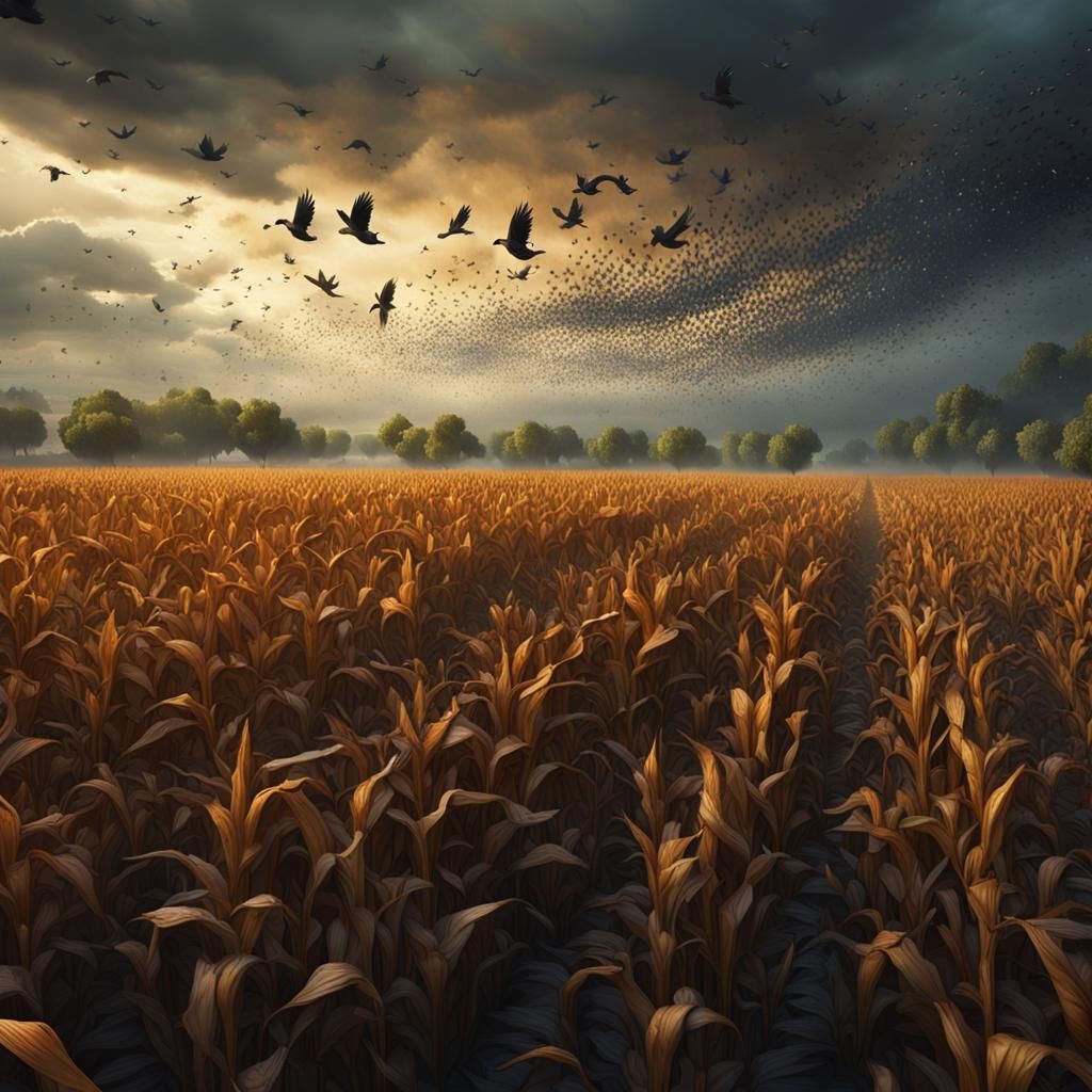 Crows Over Cornfield: Detailed Matte Painting