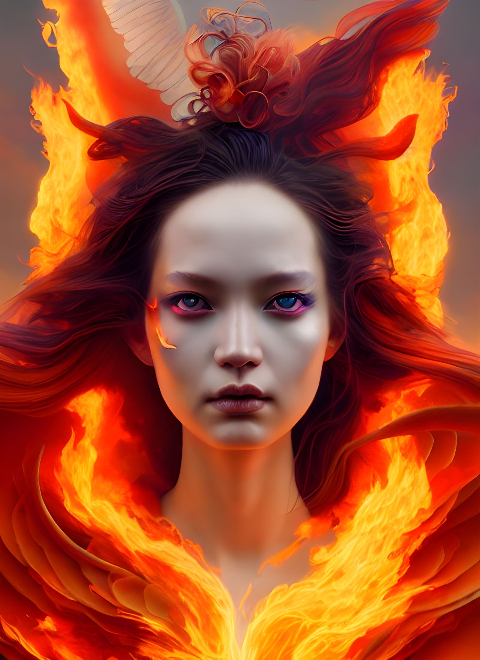Fiery Female Elemental with Flaming Mane