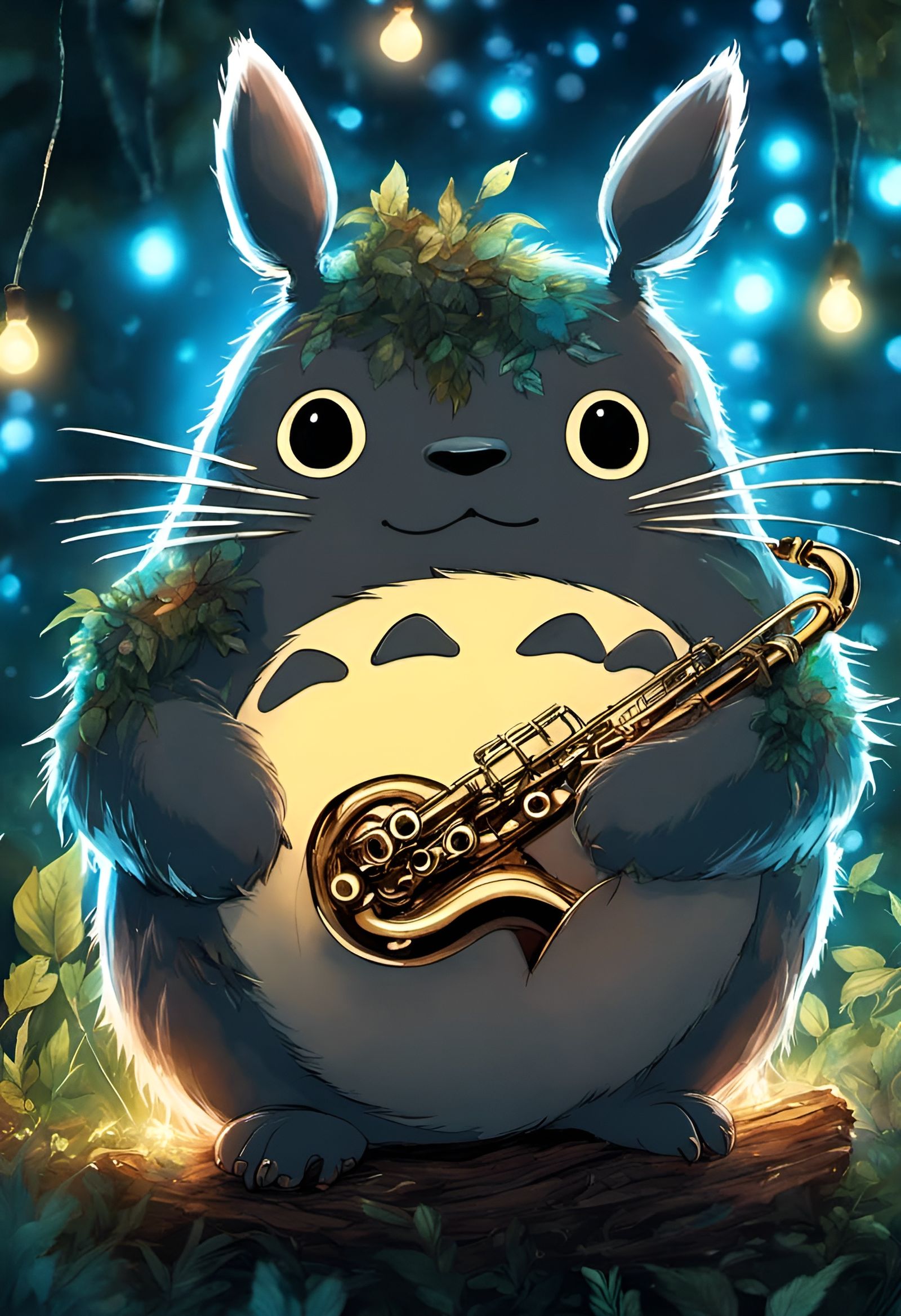 Bioluminescent Chibi Totoro Plays Saxophone: Hyperrealistic ...
