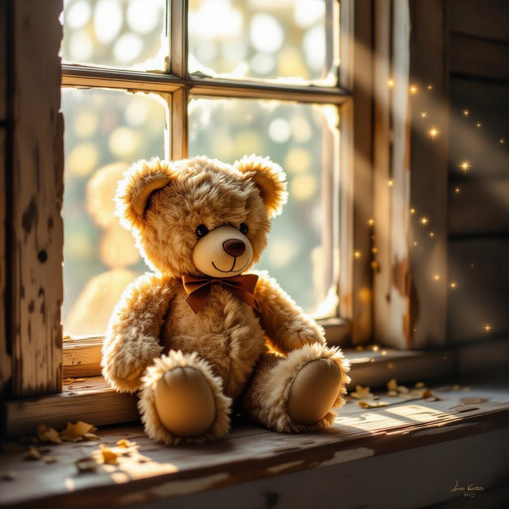 Vintage Teddy Bear in Nostalgic Attic Light