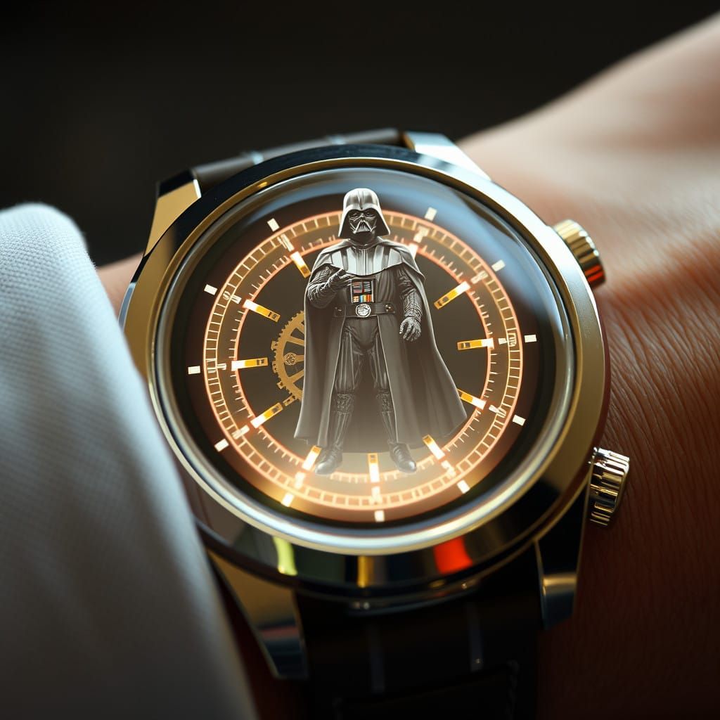 Cyberpunk Darth Hologram on a Digital Watch