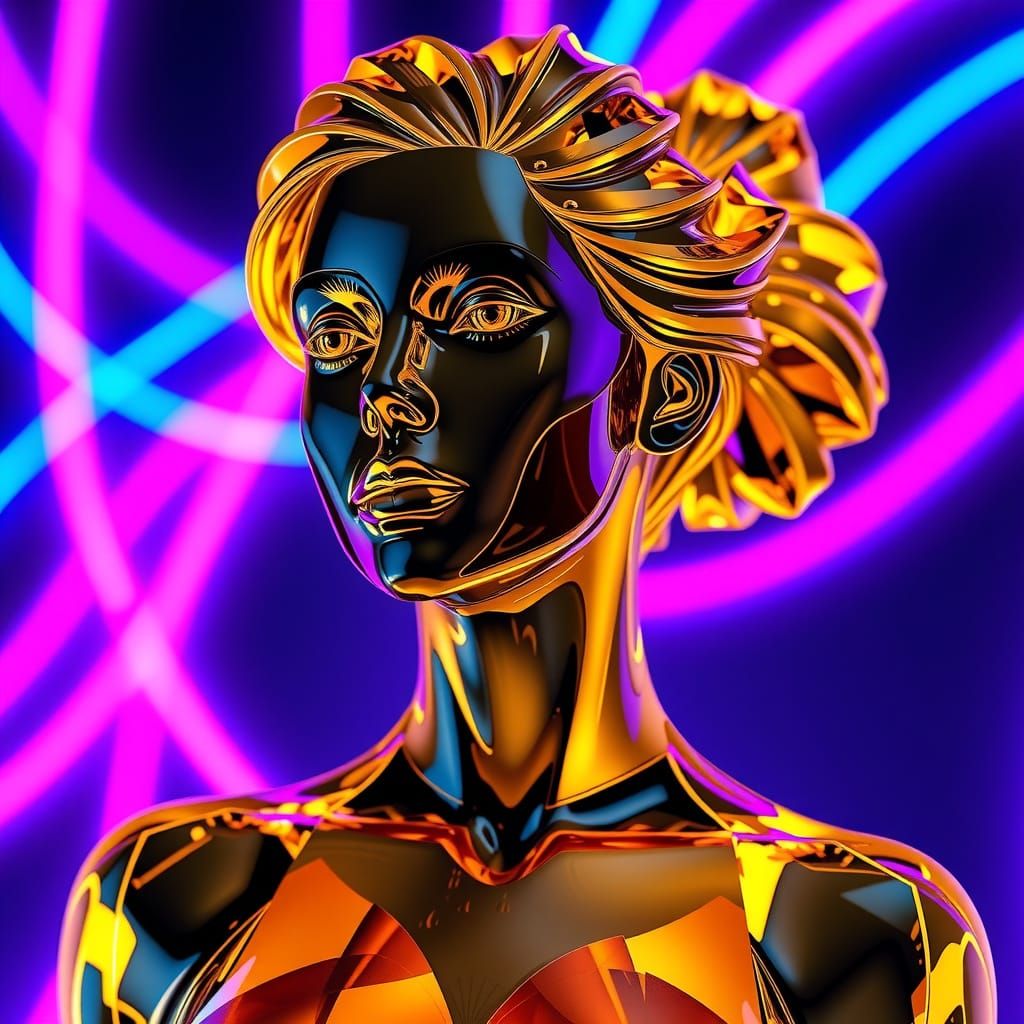 Crystal Woman Illuminated by Neon Lights