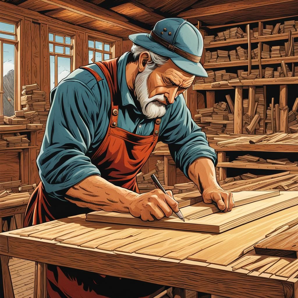 Woodworker Crafting Table: Dark Fantasy Comic Book Art