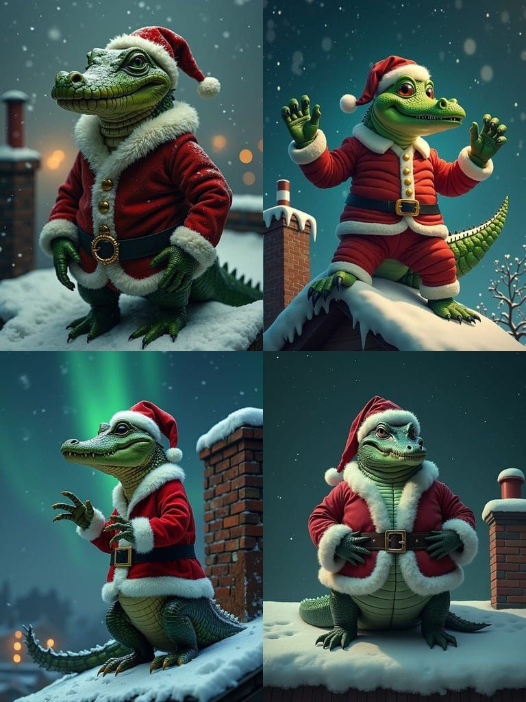 Cyberpunk Santa Gator Emerges from Mystical Night
