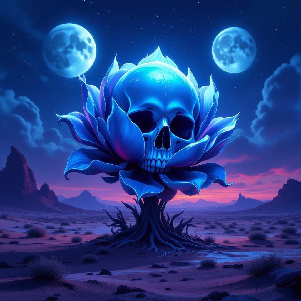 Bioluminescent Skull Flower in Alien Desert