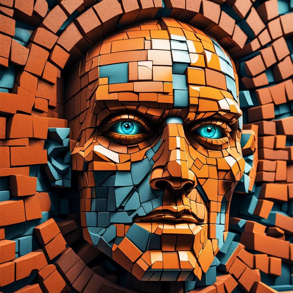 Fractal Faced Figure Emerges From Brick Wall