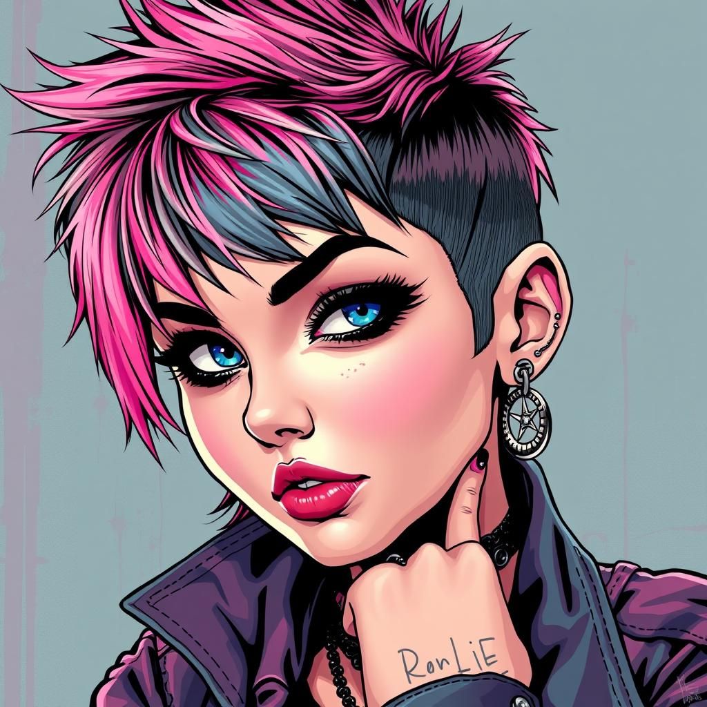 Punk Rock Girl Portrait in Comic Book Style