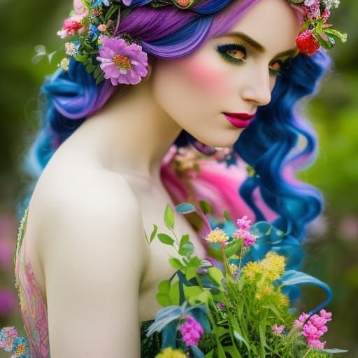 Watercolor Wildflower Fairy with Magic Garden