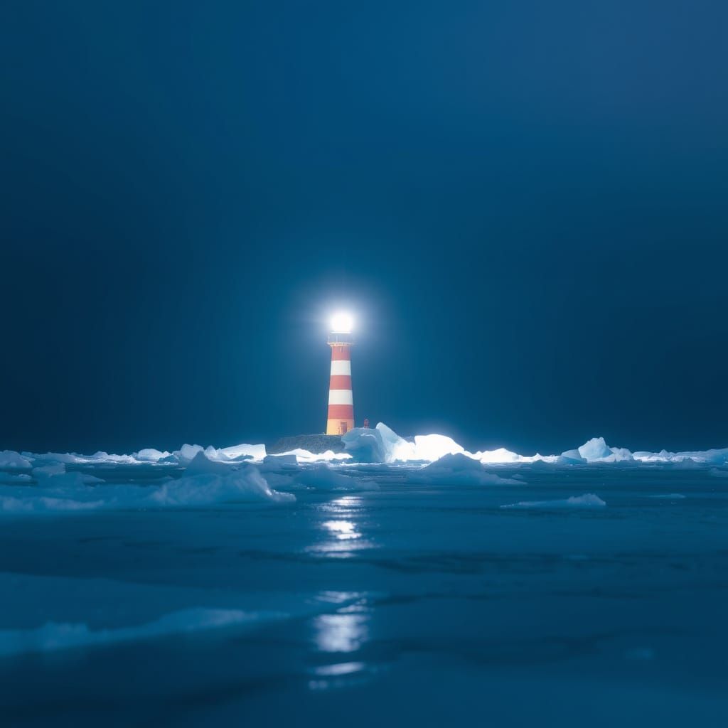Lighthouse on Ice Cliff with Crashing Waves