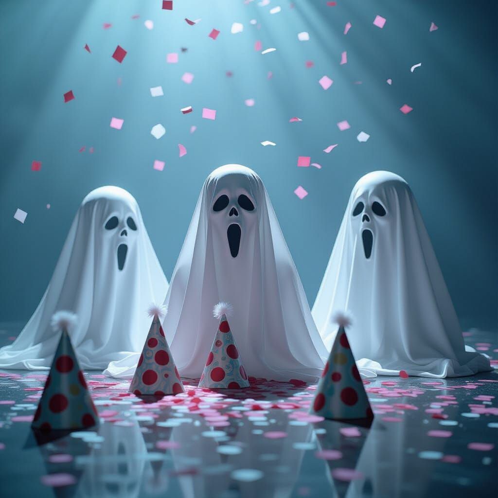 Ghostly Confetti and Undead Party Hats Cinematic Still