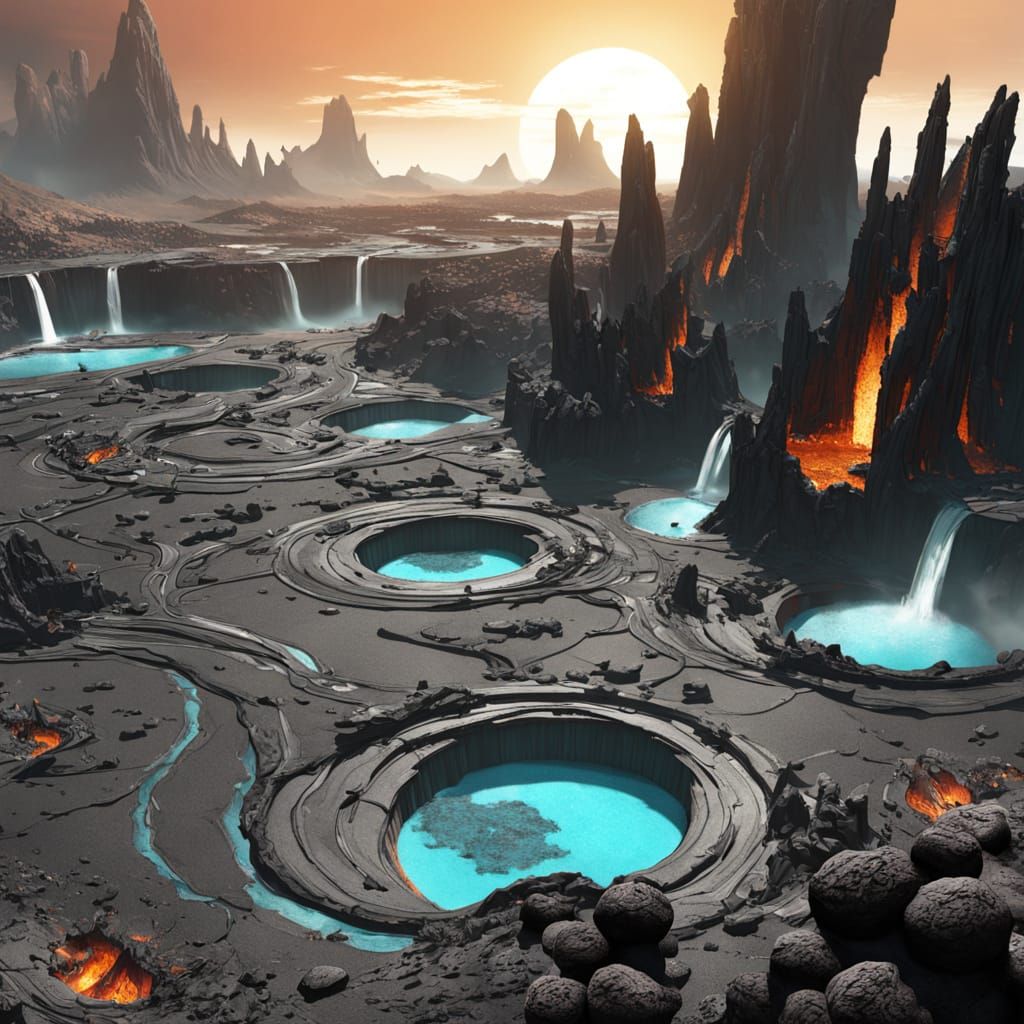 Devastated Namek-Like Planet in 90s Anime Style