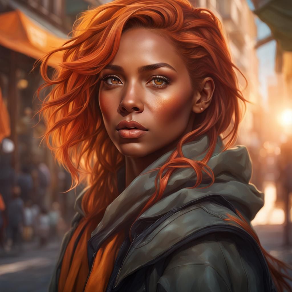 Beautiful Woman with Orange Hair, Hyperdetailed Portrait