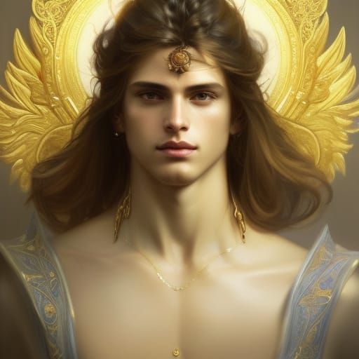 Angelic Male Portrait with Gold Accessories