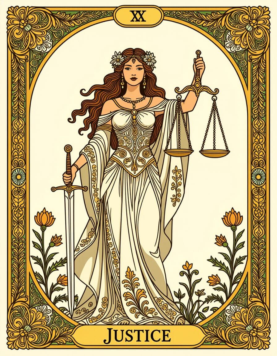 Justice Tarot Card in Esoteric Style