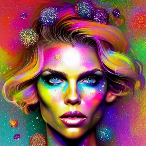 Colorful Ink Illustration of a Woman with Sparkles