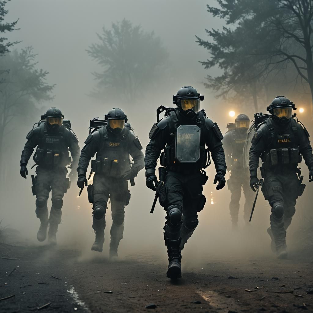 SWAT Team Emerges from Fog in Cinematic Style