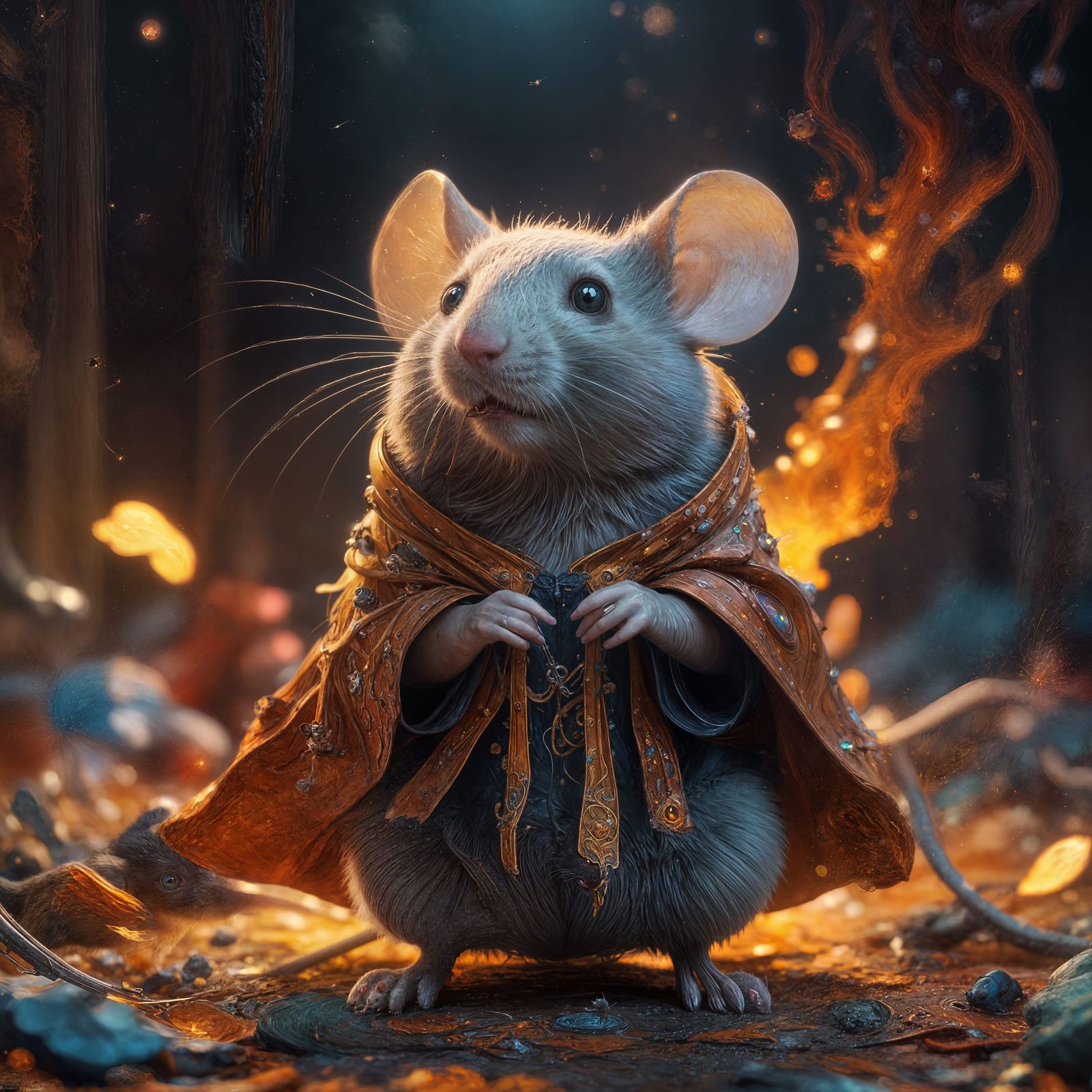Whimsical Mouse in Explosive, Dreamlike Landscape