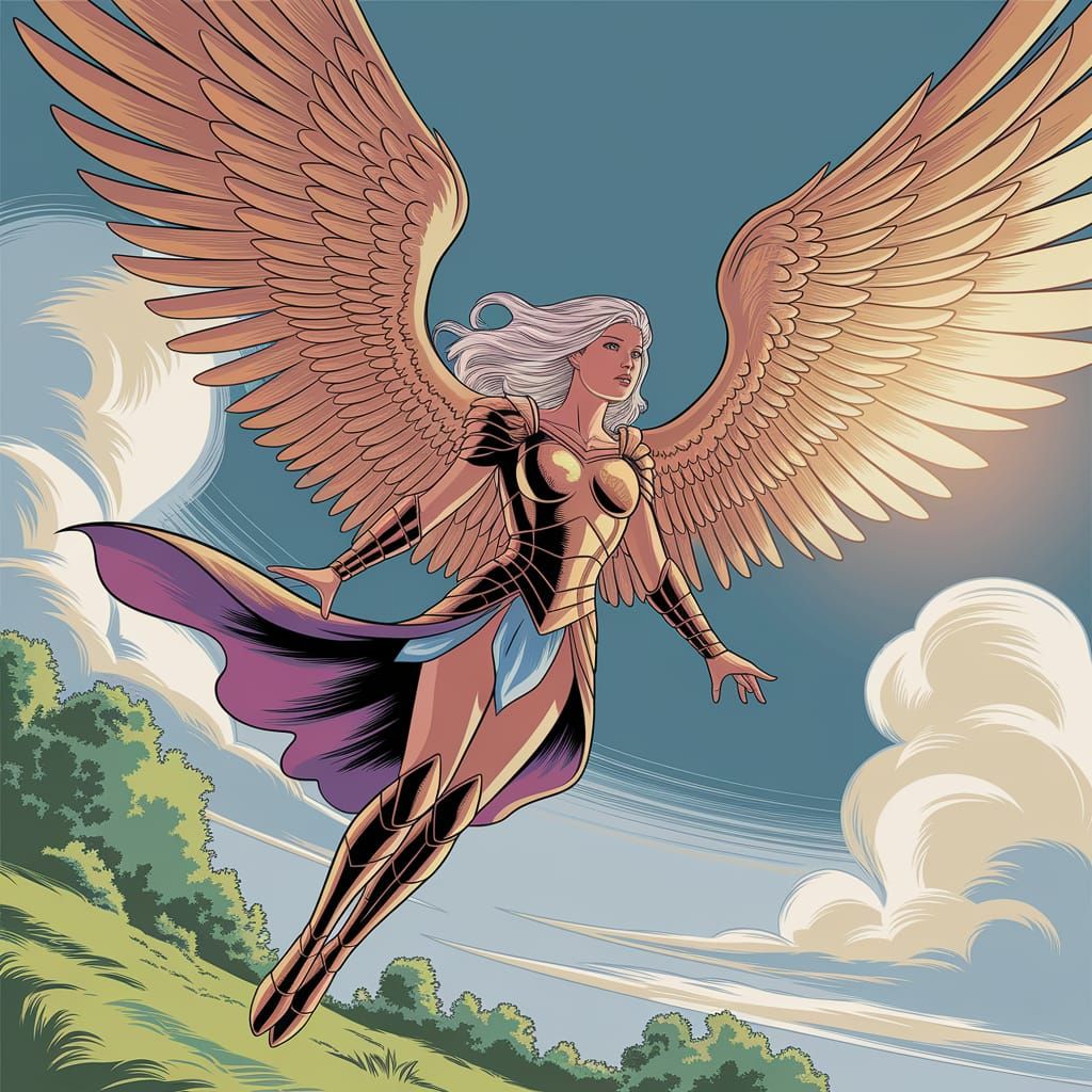 Valkyrie Soaring Through the Sky in Comic Book Style