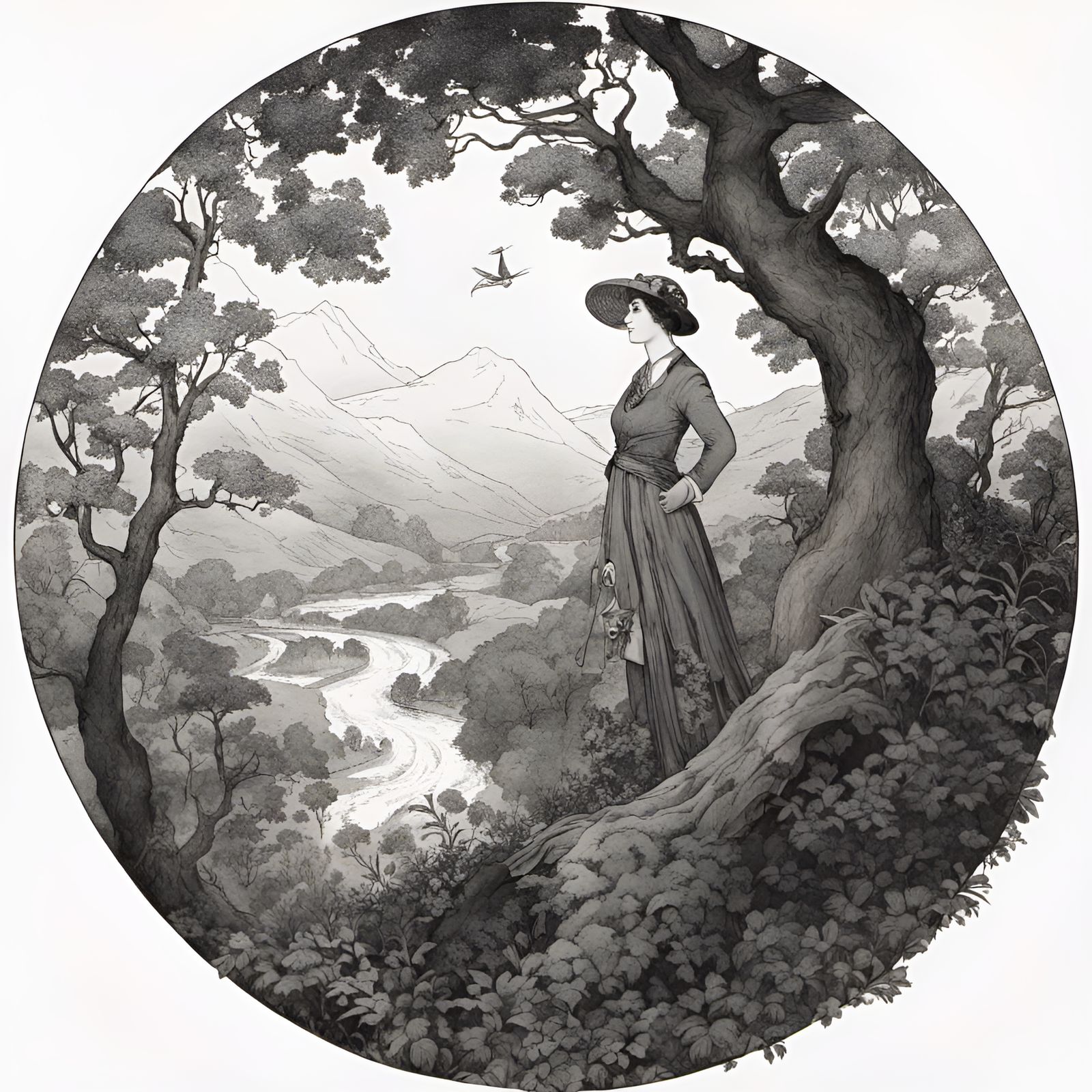 Alice as Mad Hatter: Detailed Ink Drawing