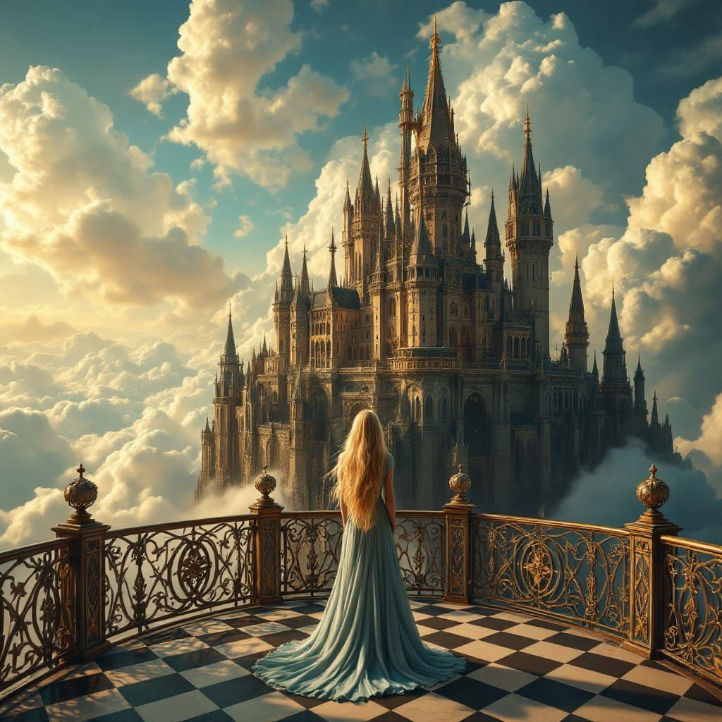 Fantasy Castle Above Clouds in Storybook Style