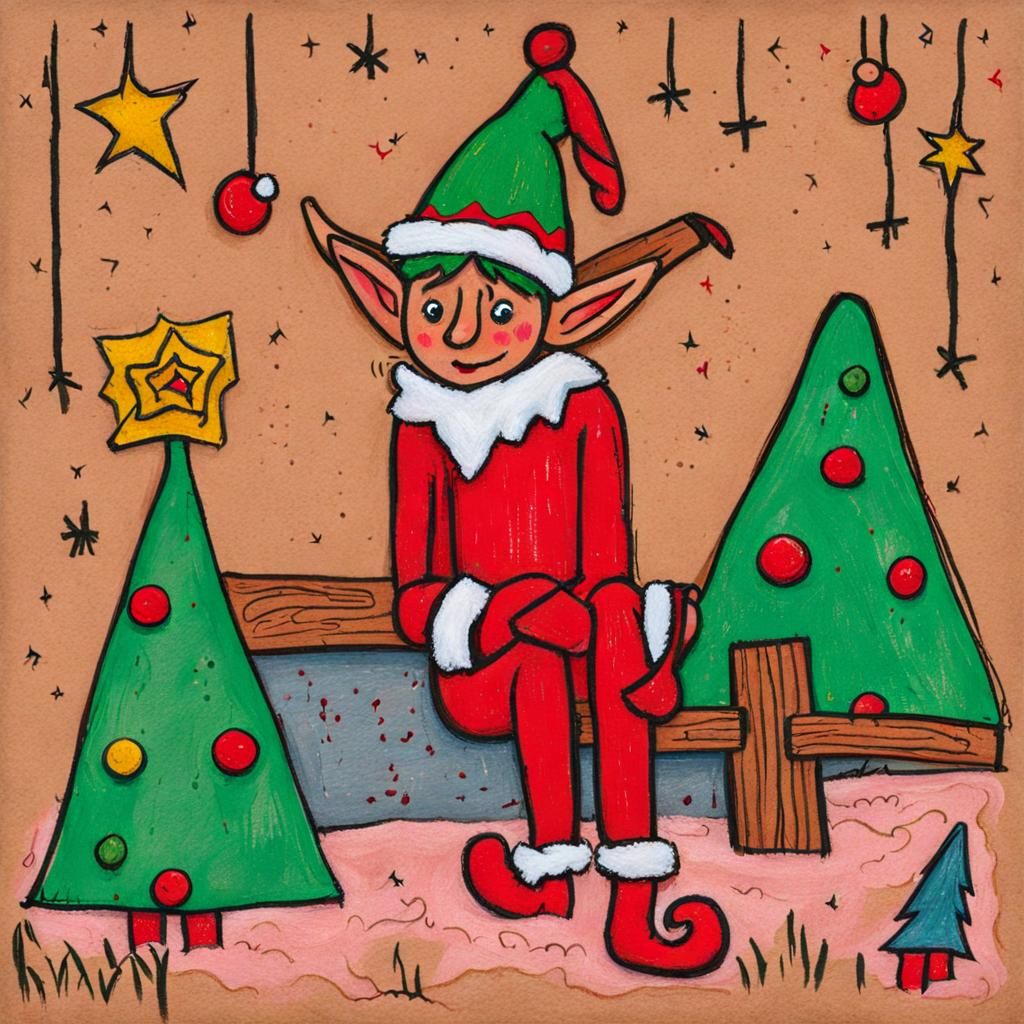 Elf at Santa's Workshop: Naive Crayon Art
