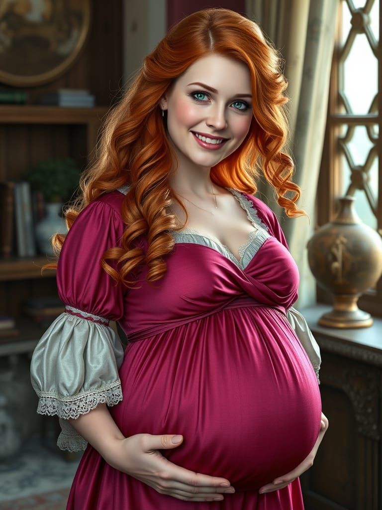 Empire Era Pregnant Lady in Mint Green