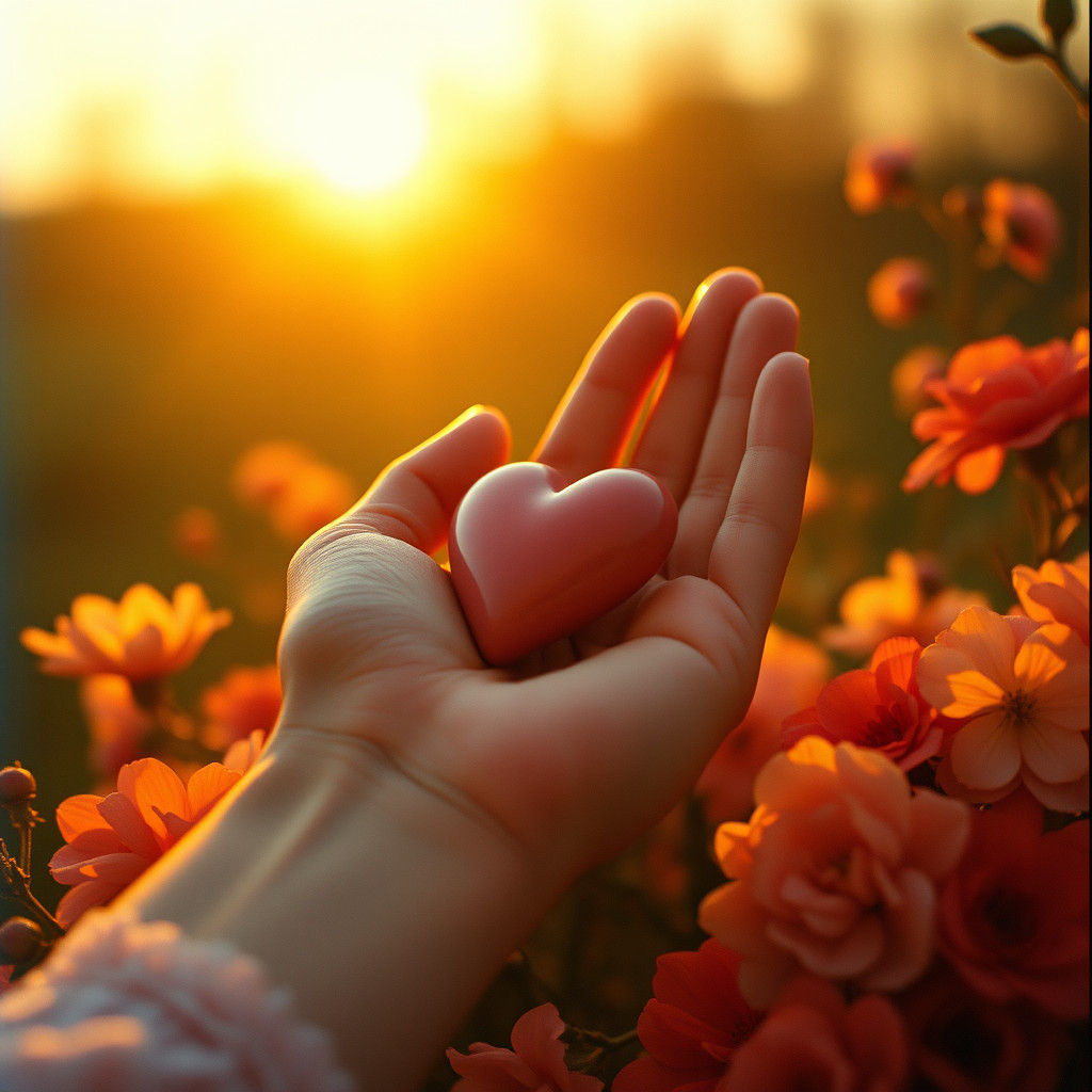 Heart in Hand at Sunrise: Cinematic Film Still