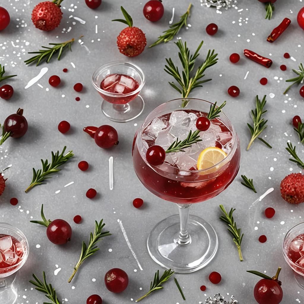 Mystical Red and Silver Cocktail with Lychee Garnish