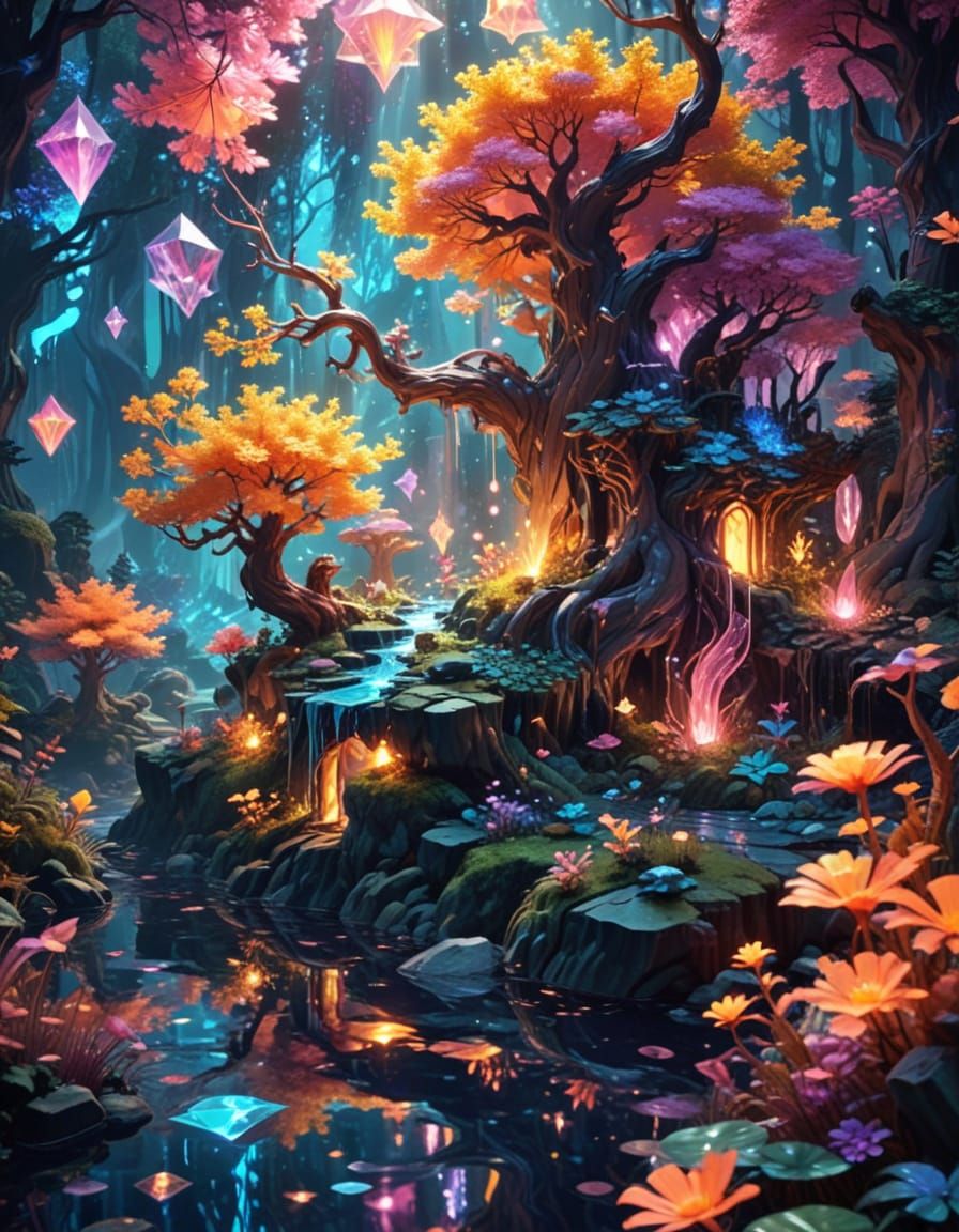 Surreal Fantasy Forest in Moonlit Wonder