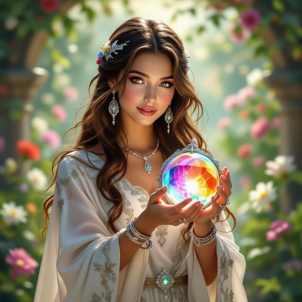 Mysterious Woman with Crystal Orb in Fantasy Art Style
