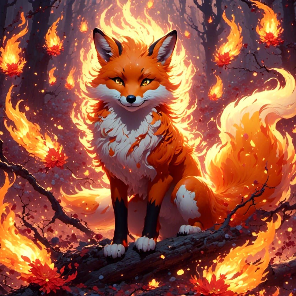 Fiery Kitsune: Majesty in Flames