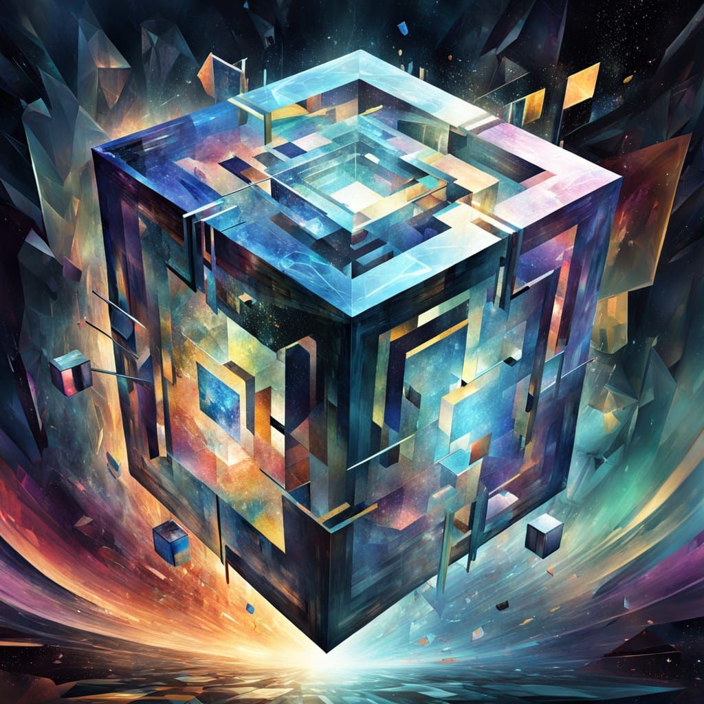 Endless Tesseract in Abstract Surreal Space