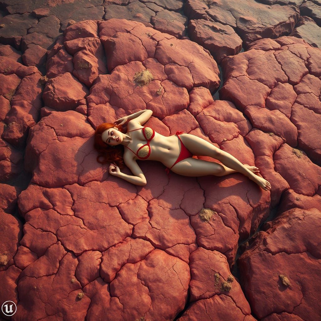 Redhead Goddess Rests on the Skin of a Living Landscape