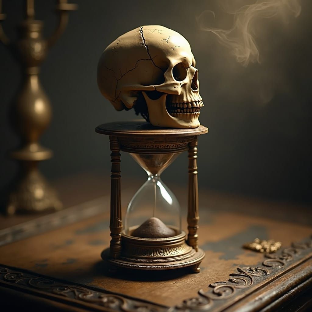 Skull and Hourglass in Ethereal Light