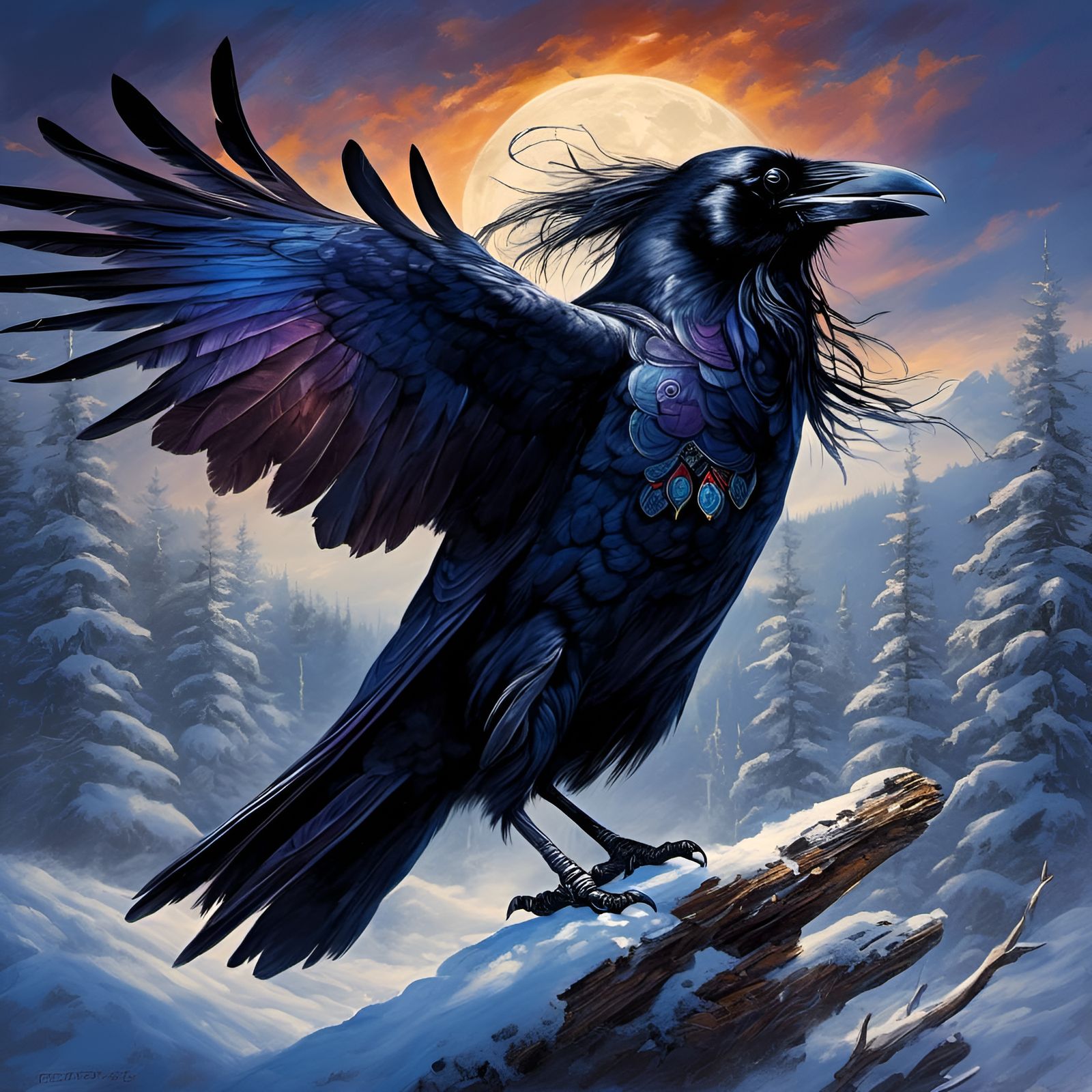 Vintage Raven Art in Native American Style