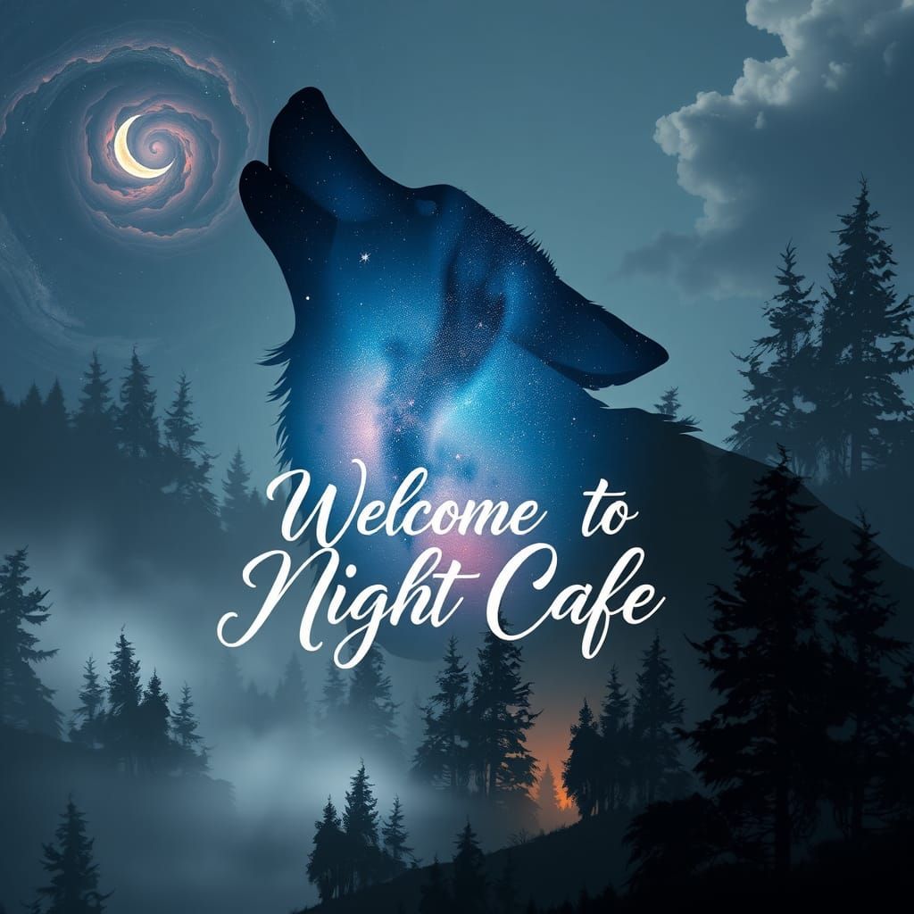 Cosmic Wolf Howl in Mystical Forest