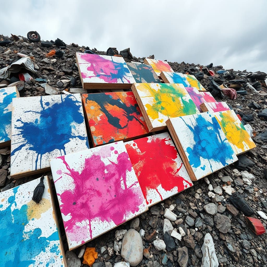 Colorful Ink Splatter Paintings in Garbage Dump