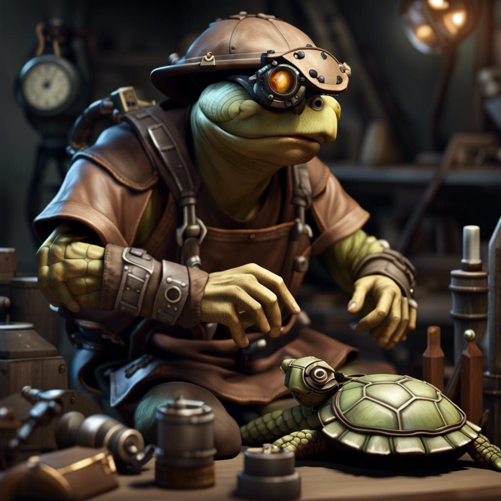 Angry Tortle Artificer in Dark Fantasy Style