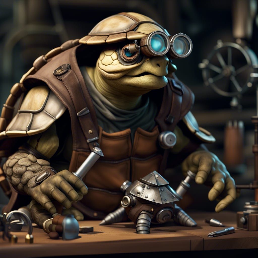 Tortle Artificer in Workshop: A Dark Fantasy Portrait