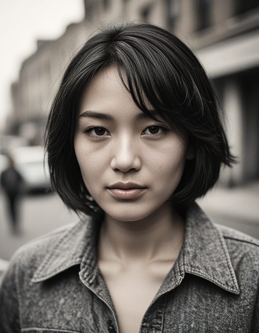 Vintage Street Photo of Asian Woman with Bob