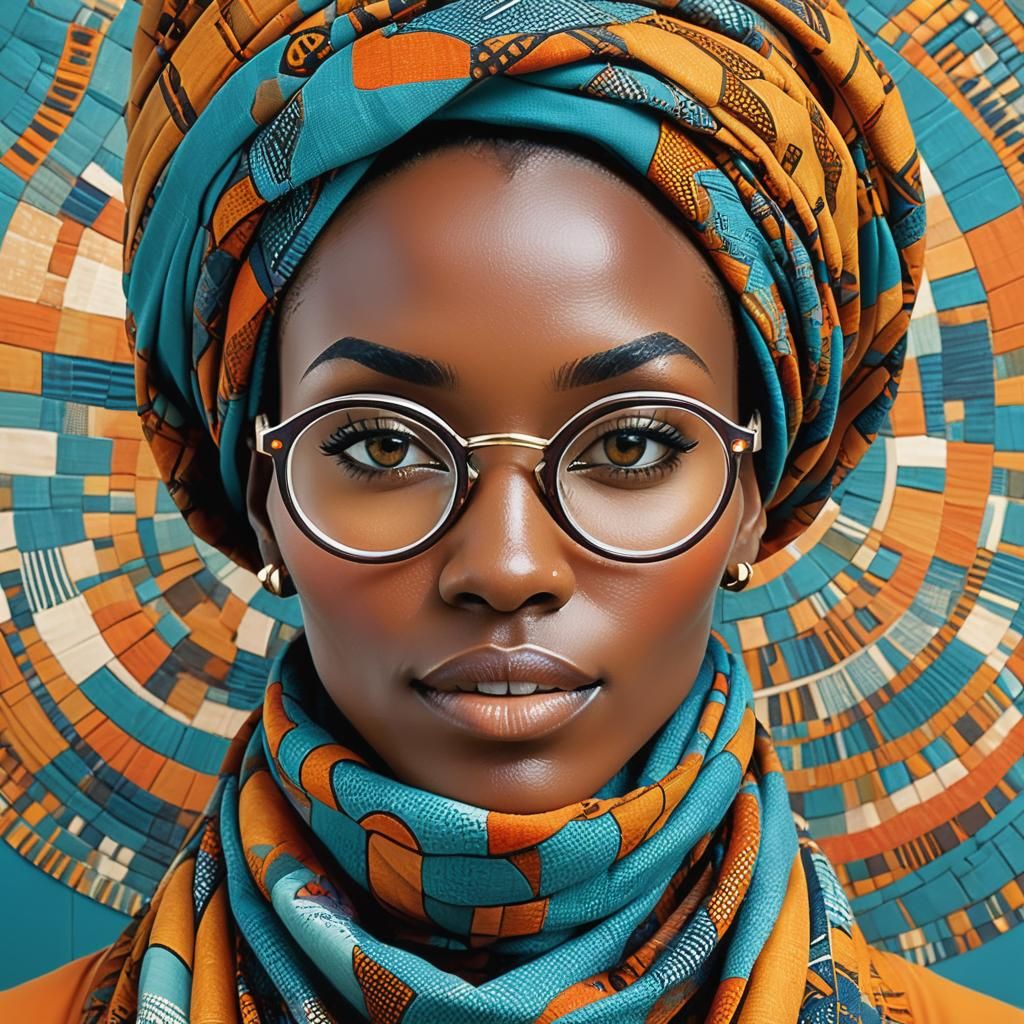 Portrait of African Woman with Textile Mosaic