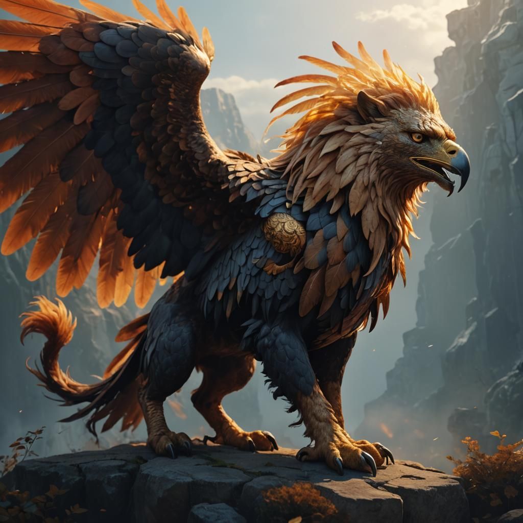 Majestic White Griffin in Dark Fantasy Style