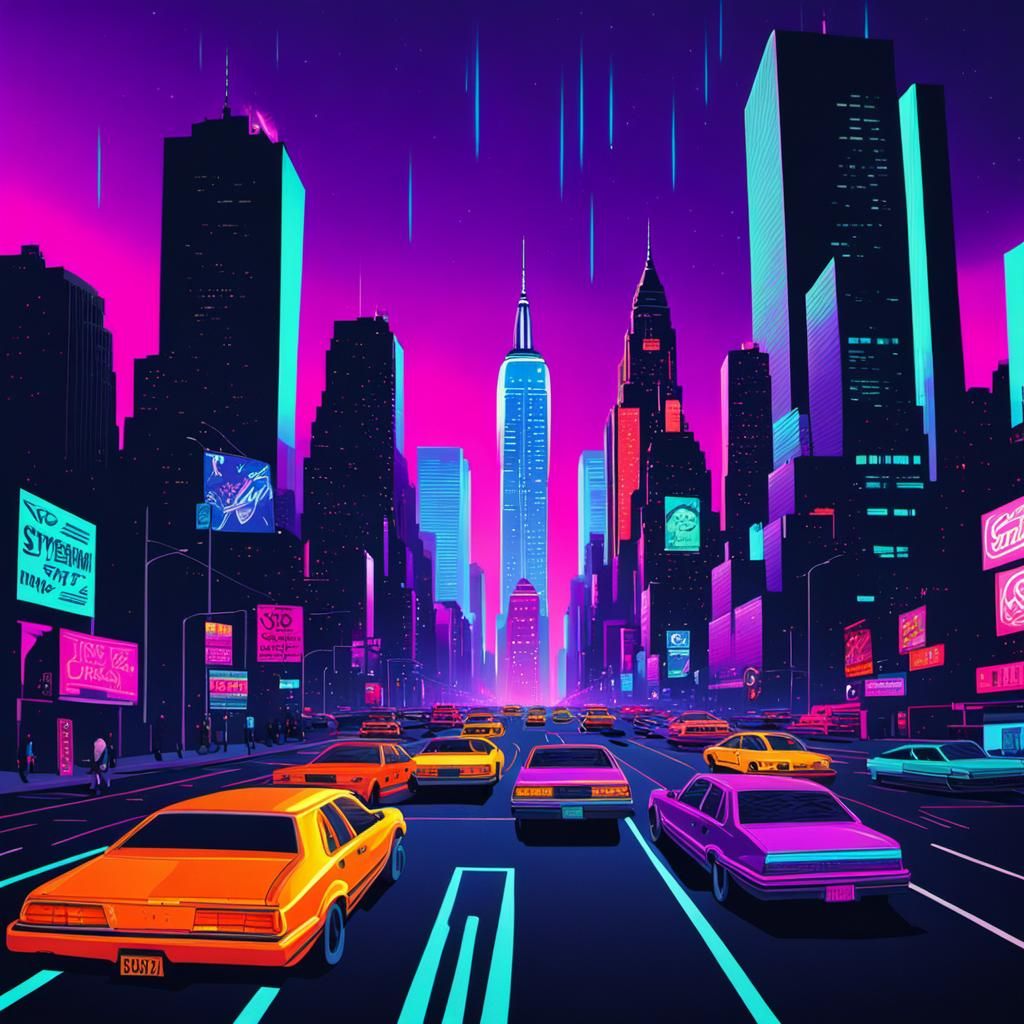 Neon Synthwave 90s New York Cityscape