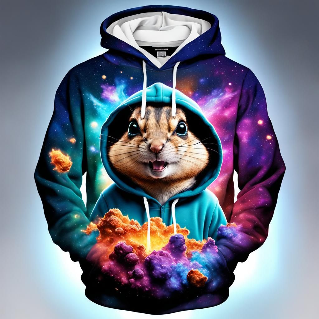 Chipmunk in Galaxy Hoodie: Hyperrealistic Splash Art